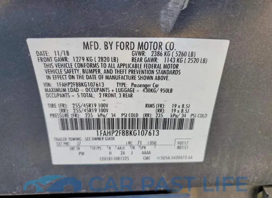 1FAHP2F88KG107613# 12