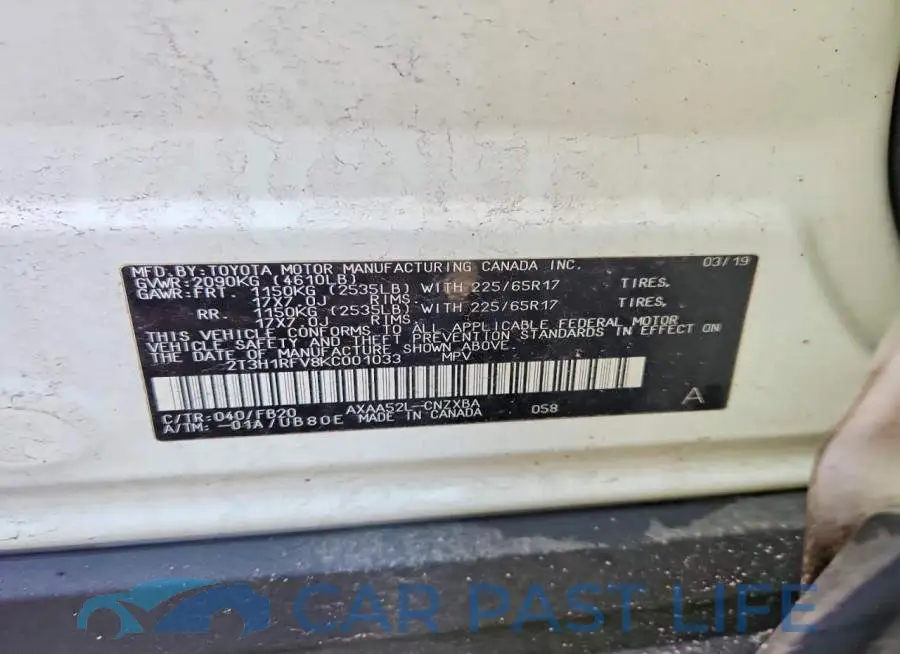 2T3H1RFV8KC001033# 12