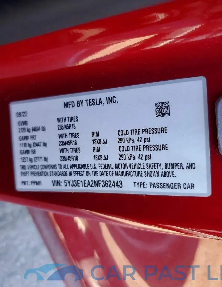 5YJ3E1EA2NF362443# 12