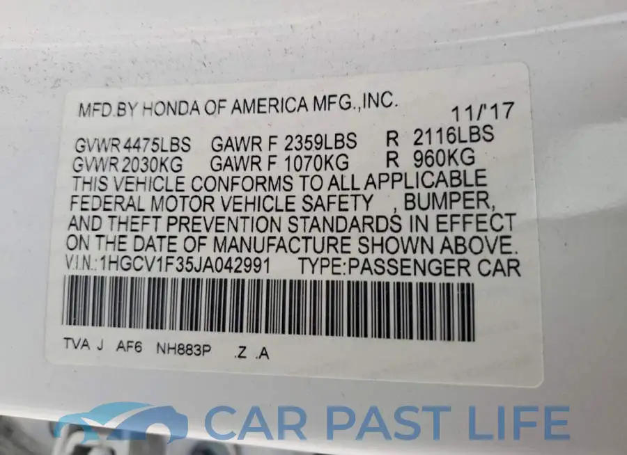 1HGCV1F35JA042991# 12