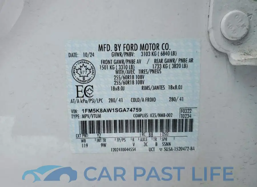 1FM5K8AW1SGA74759# 13