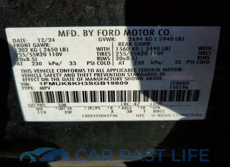 1FMUK8KH3SGB19809# 12