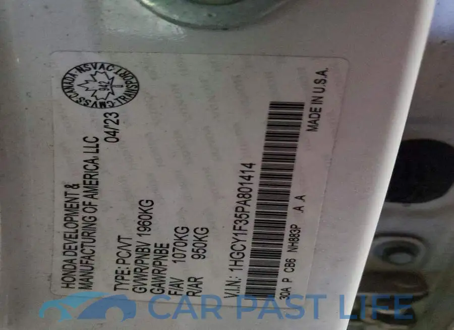 1HGCY1F35PA801414# 12