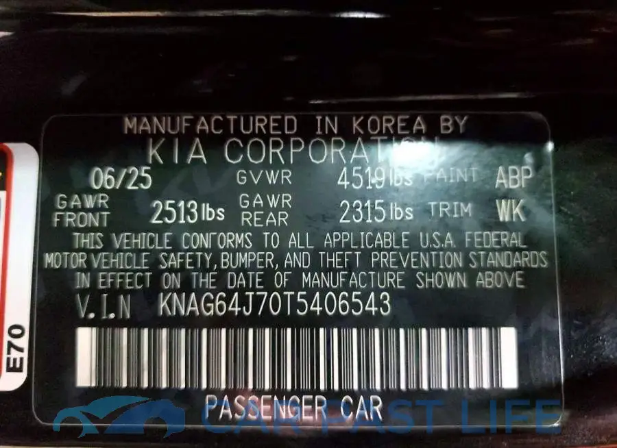 KNAG64J70T5406543# 12
