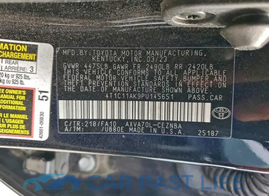4T1C11AK9PU145651# 13