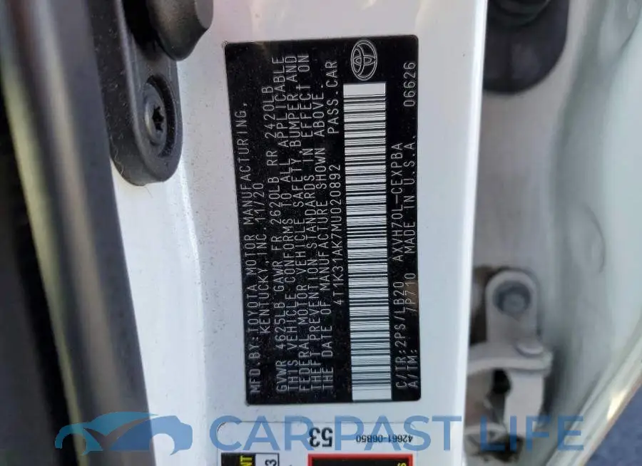 4T1K31AK7MU020892# 12