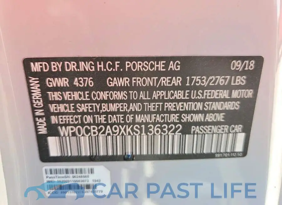 WP0CB2A9XKS136322# 12