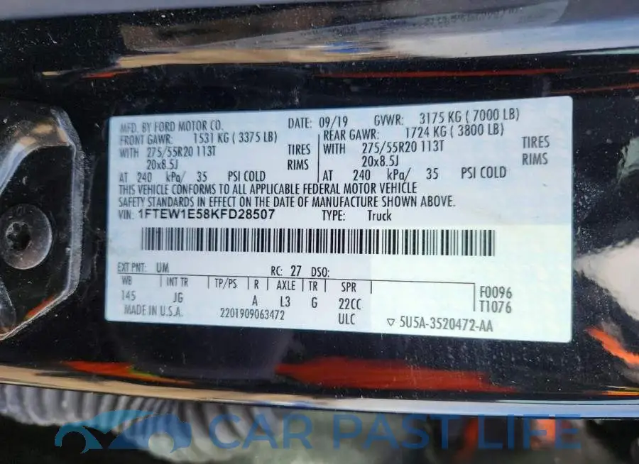 1FTEW1E58KFD28507# 12