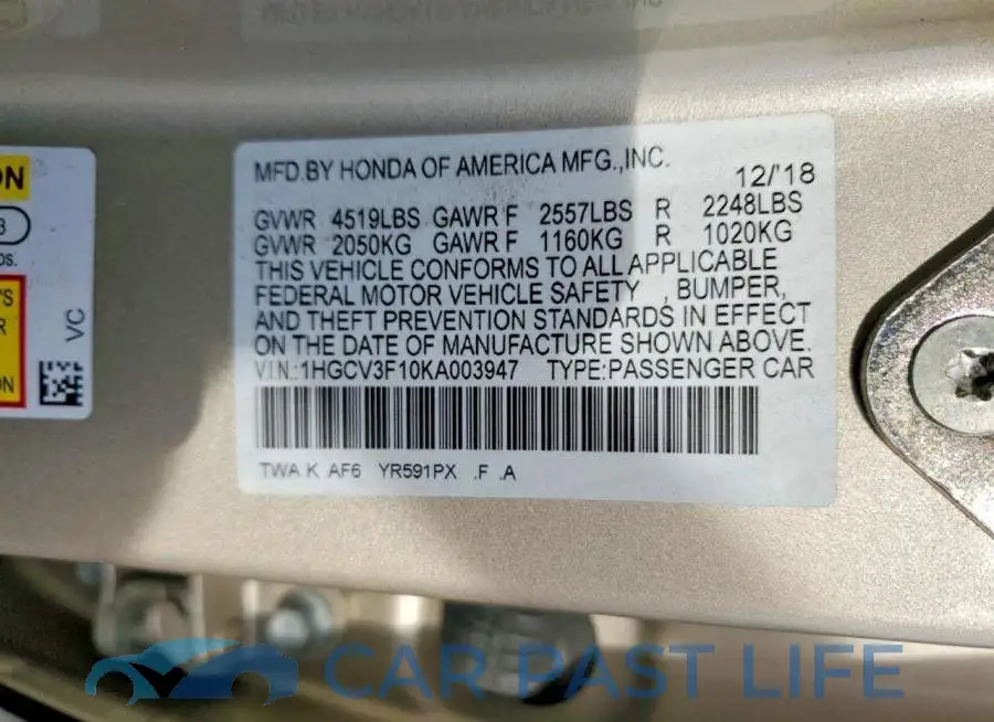 1HGCV3F10KA003947# 13