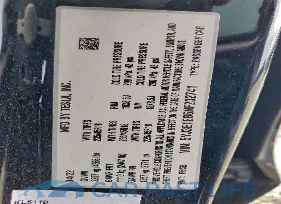 5YJ3E1EB6NF232741# 12