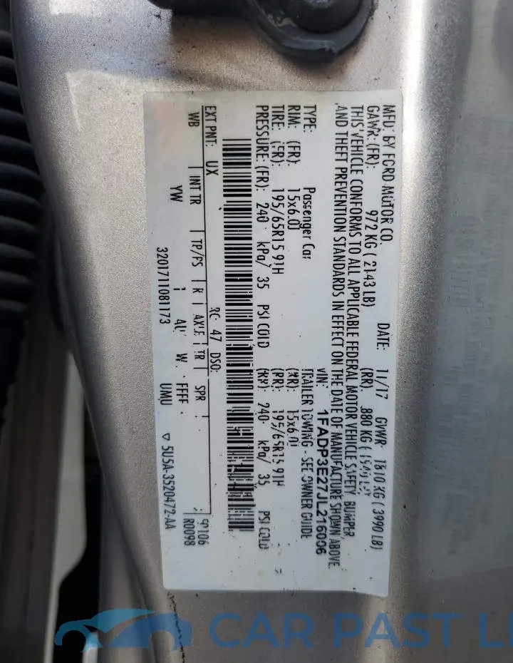 1FADP3E27JL216006# 12