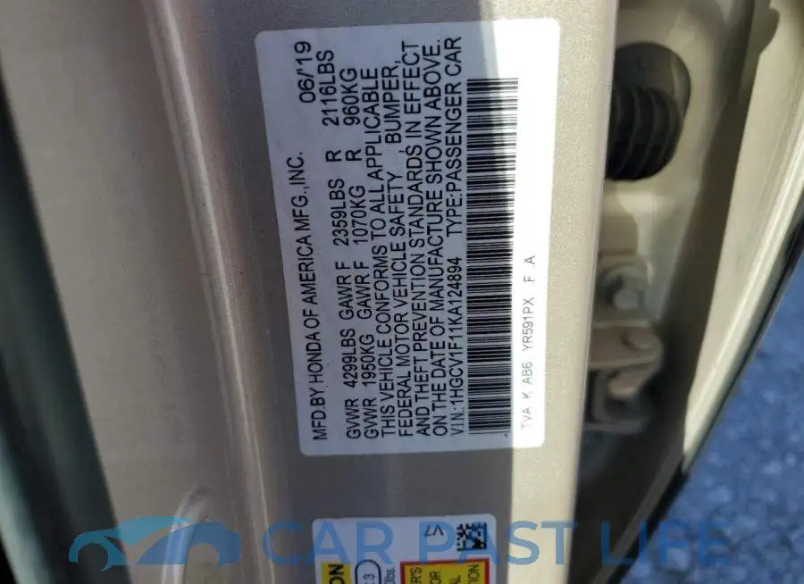 1HGCV1F11KA124894# 13