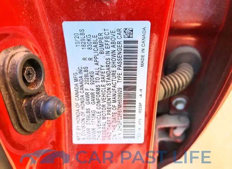 2HGFC2F67MH508929# 12