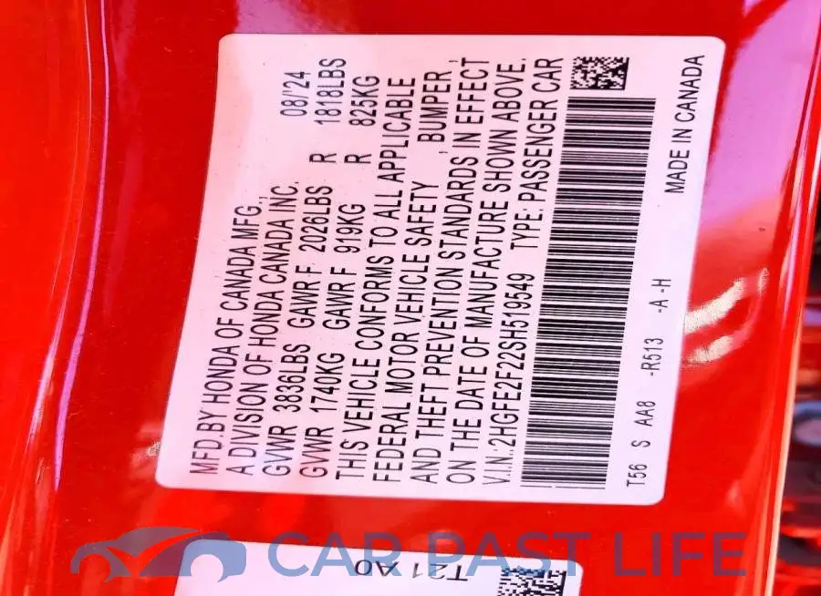 2HGFE2F22SH519549# 12