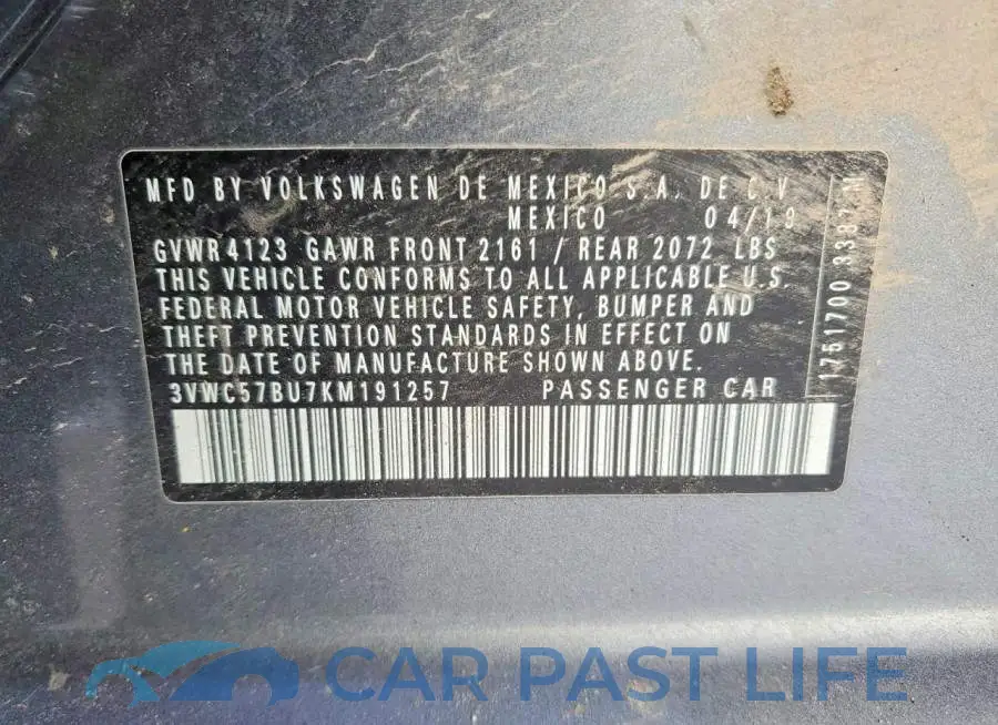 3VWC57BU7KM191257# 12