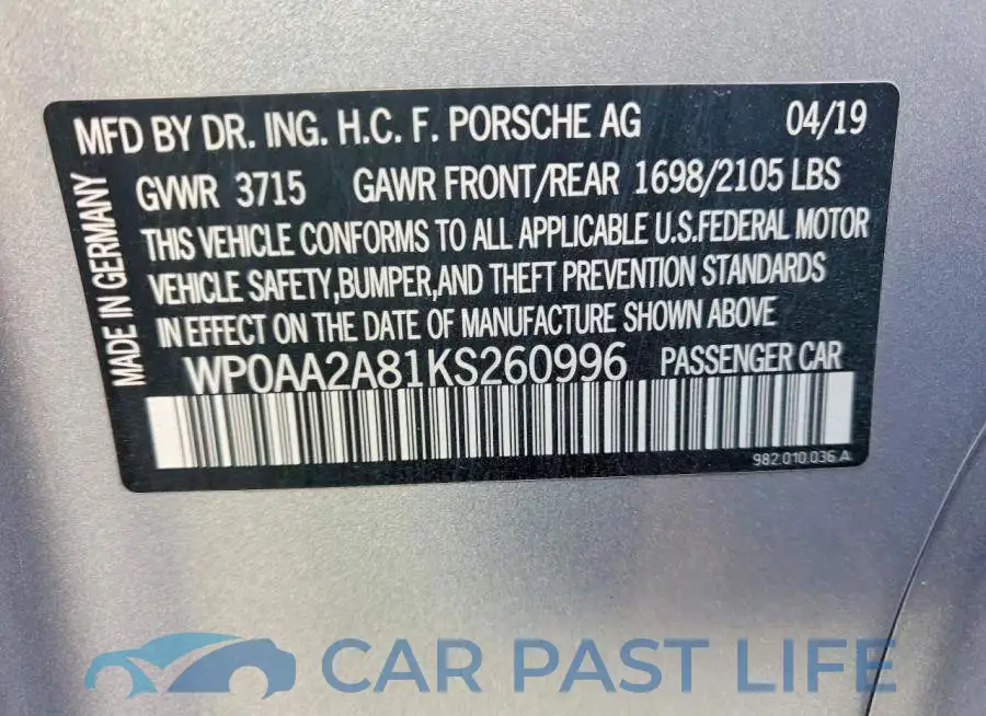 WP0AA2A81KS260996# 12