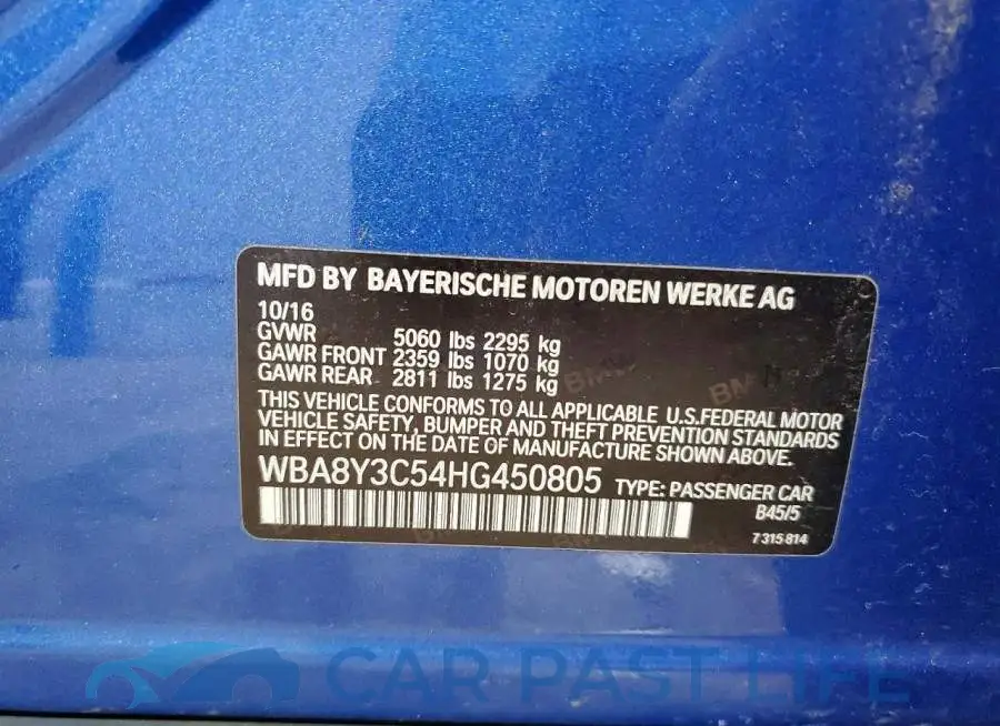 WBA8Y3C54HG450805# 12
