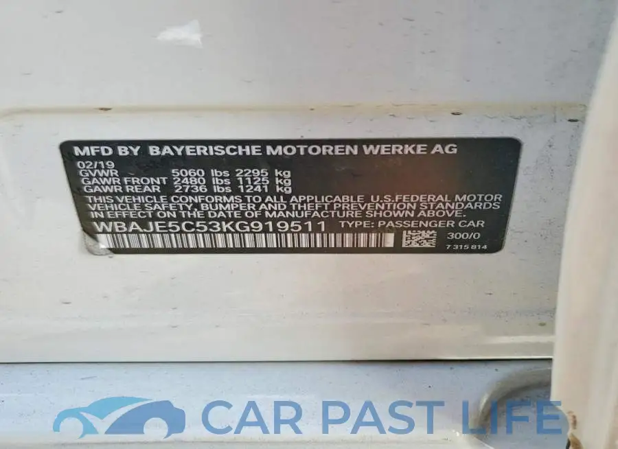 WBAJE5C53KG919511# 12
