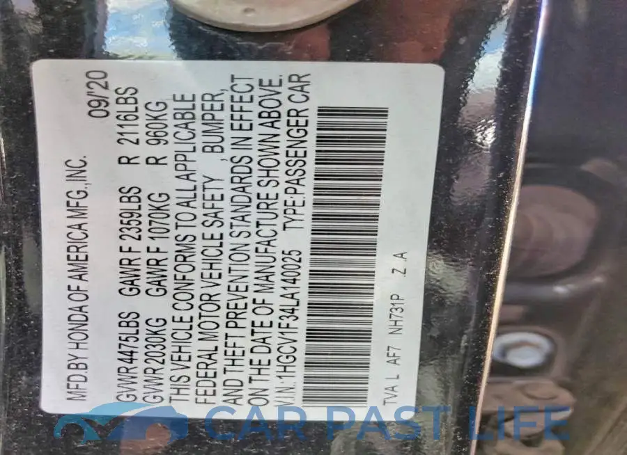 1HGCV1F34LA140025# 12