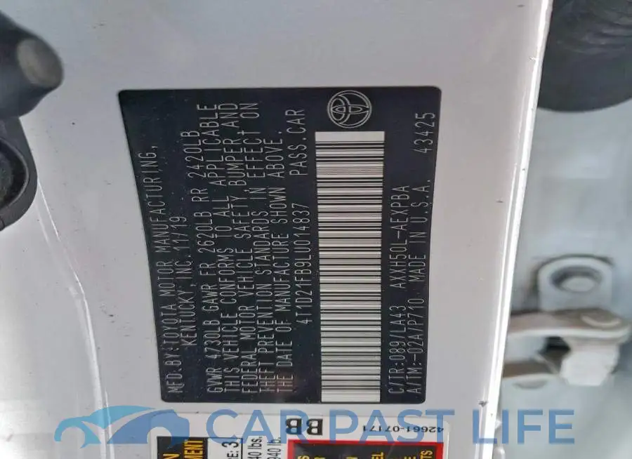 4T1D21FB9LU014837# 12