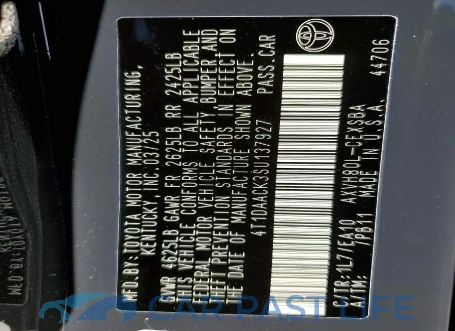 4T1DAACK3SU137927# 12