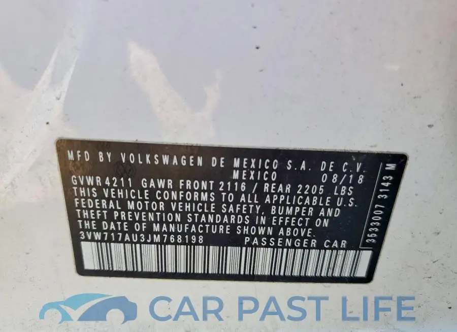 3VW717AU3JM768198# 12