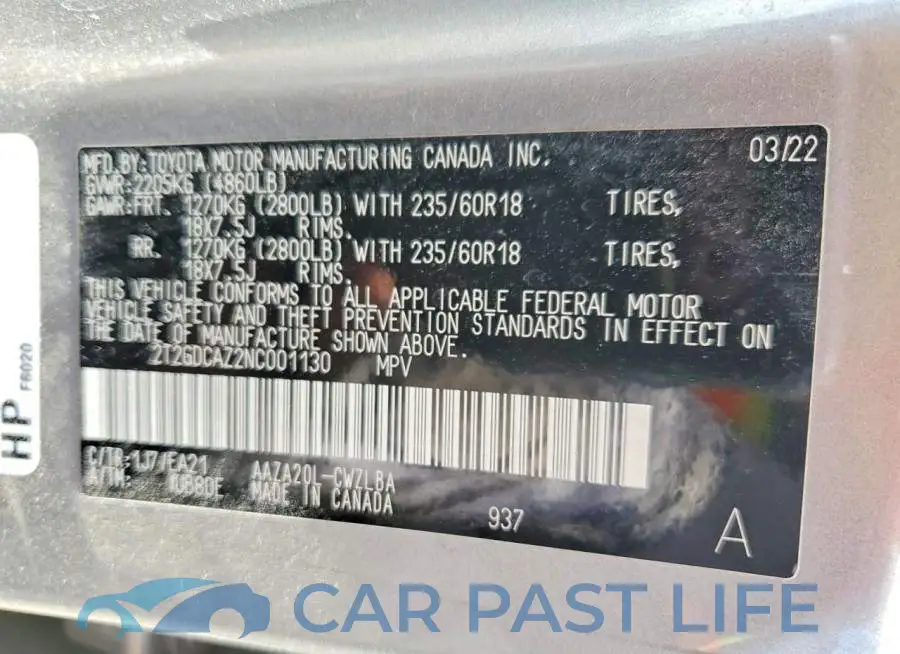 2T2GDCAZ2NC001130# 12