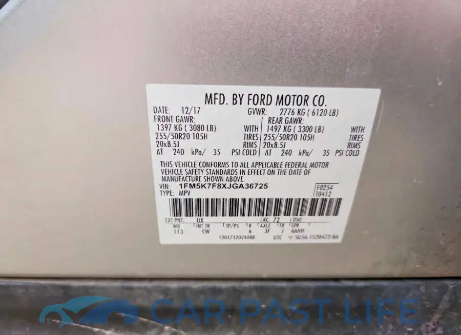 1FM5K7F8XJGA36725# 13