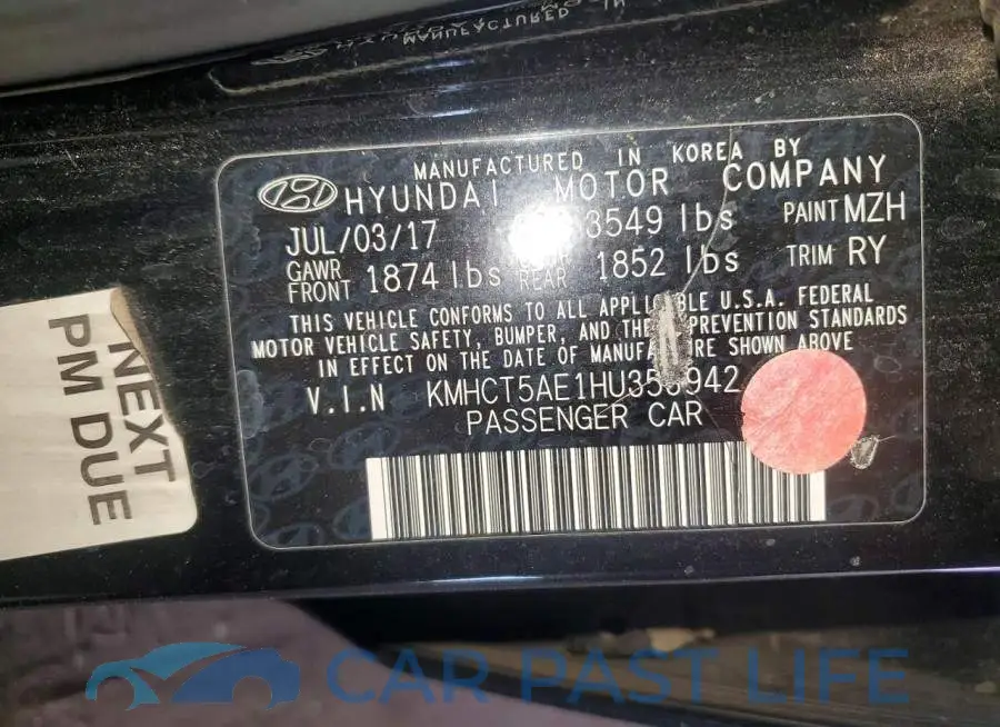 KMHCT5AE1HU353942# 12