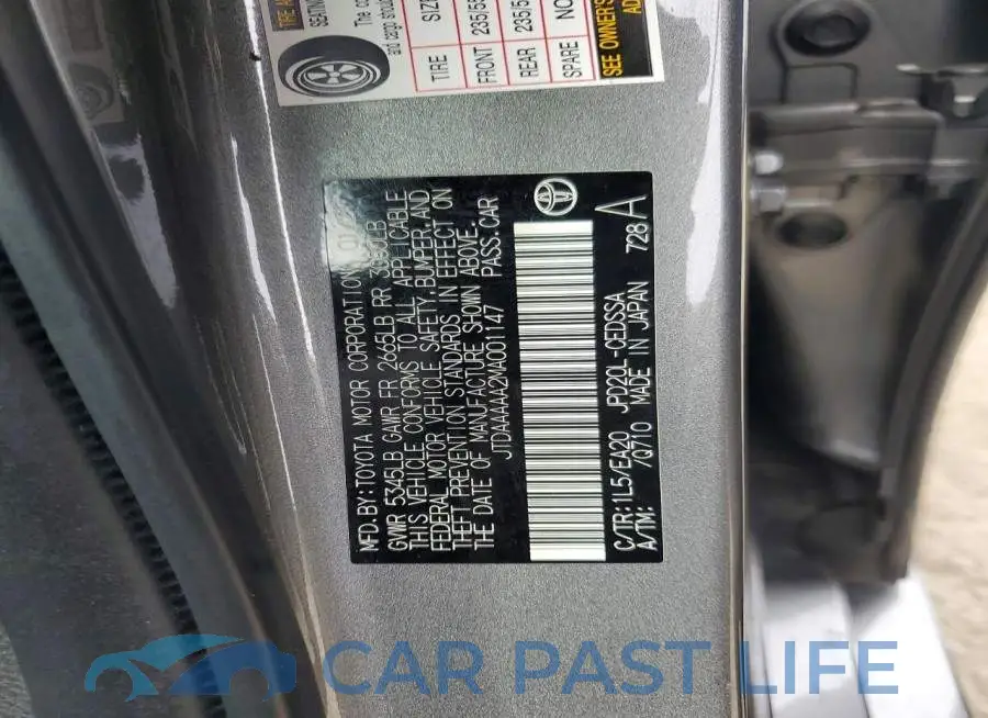 JTDAAAAA2MA001147# 12