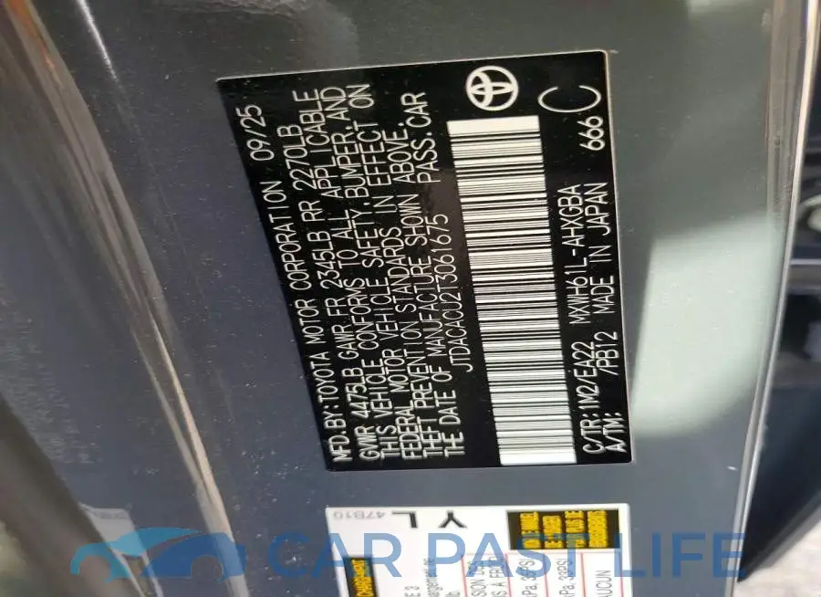 JTDACACU2T3061675# 13