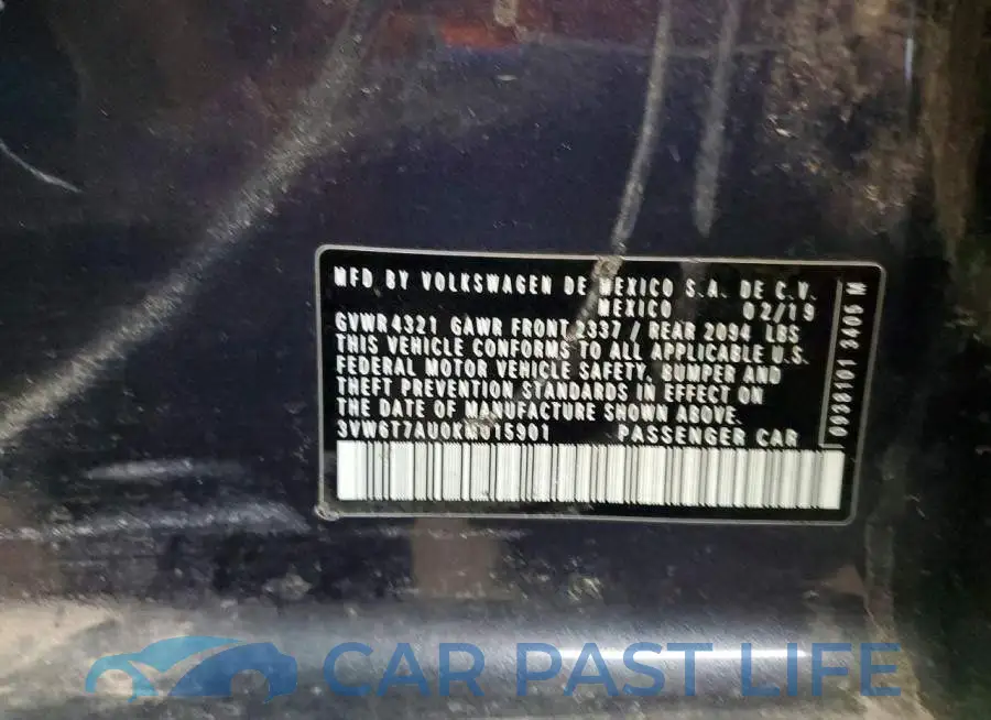3VW6T7AU0KM015901# 12