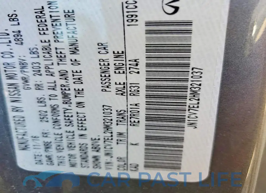 JN1CV7EL2HM321037# 12