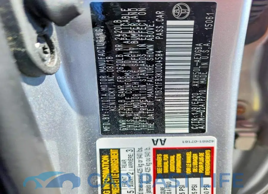 4T1B21FB3KU004584# 13