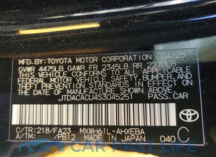 JTDACACU4S3045251# 13