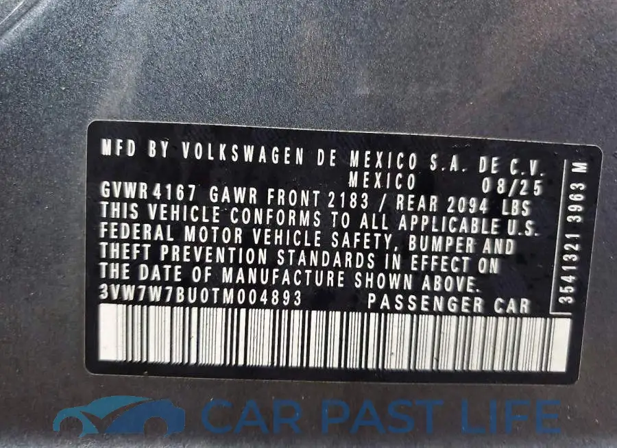 3VW7W7BU0TM004893# 12