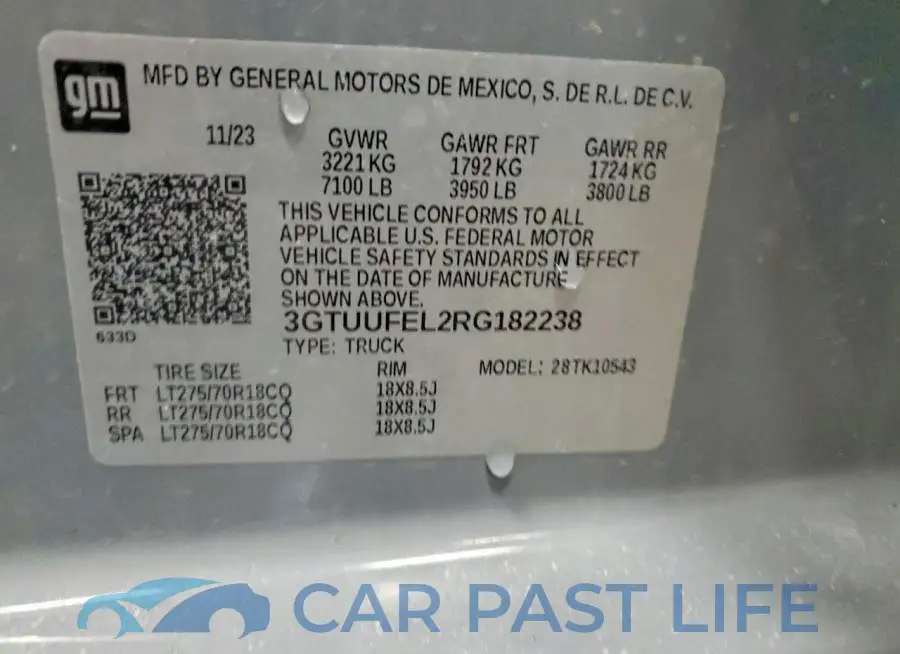 3GTUUFEL2RG182238# 12