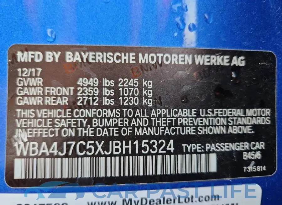 WBA4J7C5XJBH15324# 13