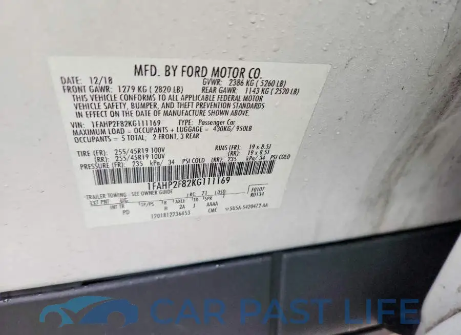 1FAHP2F82KG111169# 12