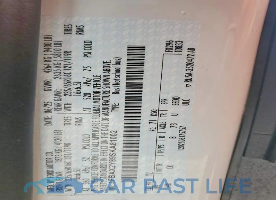 1FBAX2Y89SKA81002# 13