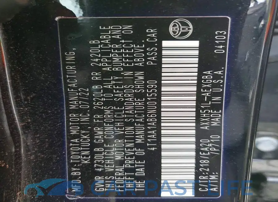 4T1AA1AB6NU015590# 12