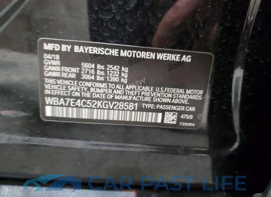 WBA7E4C52KGV28581# 12