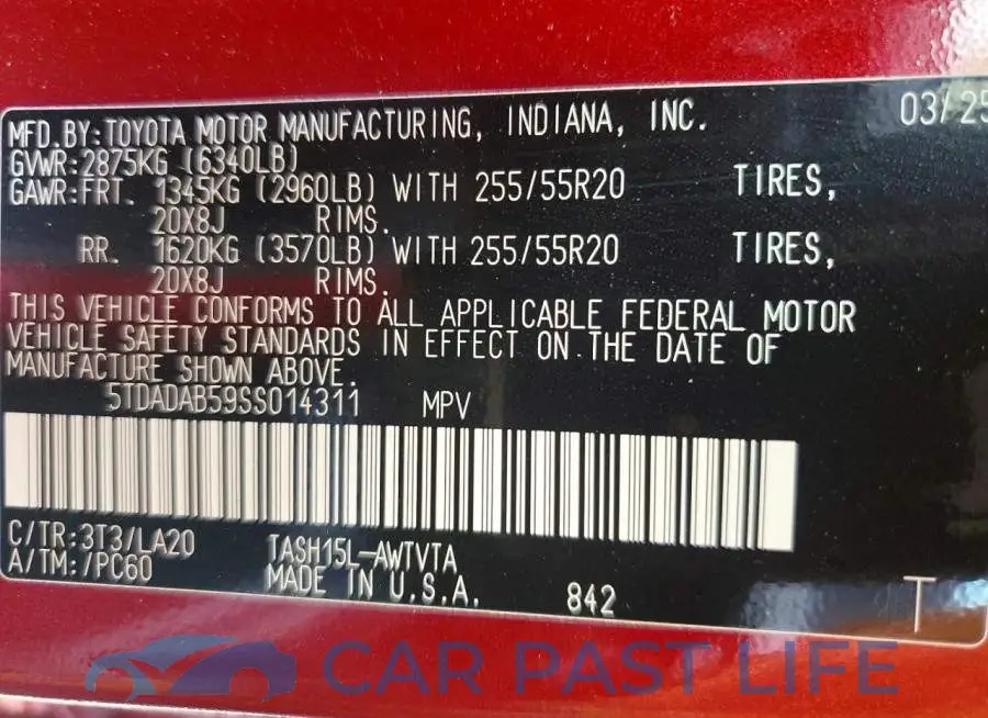 5TDADAB59SS014311# 13