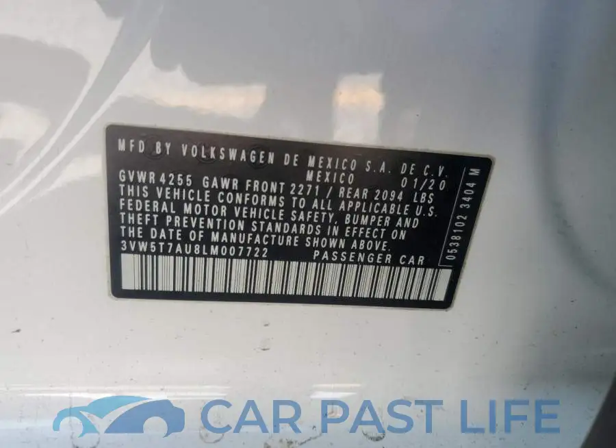 3VW5T7AU8LM007722# 12