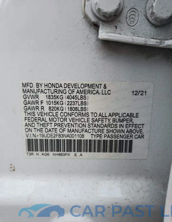 19UDE2F83NA001108# 12