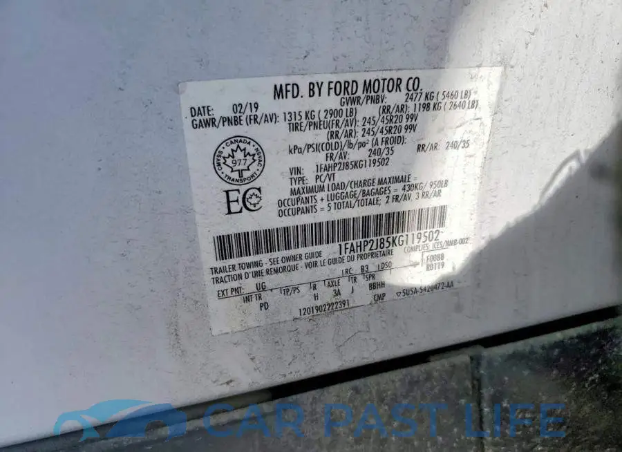 1FAHP2J85KG119502# 12