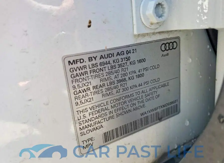 WA1VWBF7XMD039031# 13