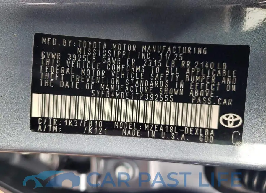 5YFB4MDE1TP392555# 12