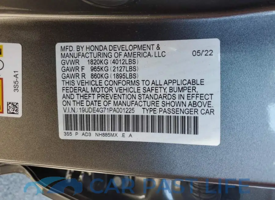 19UDE4G71PA001225# 12