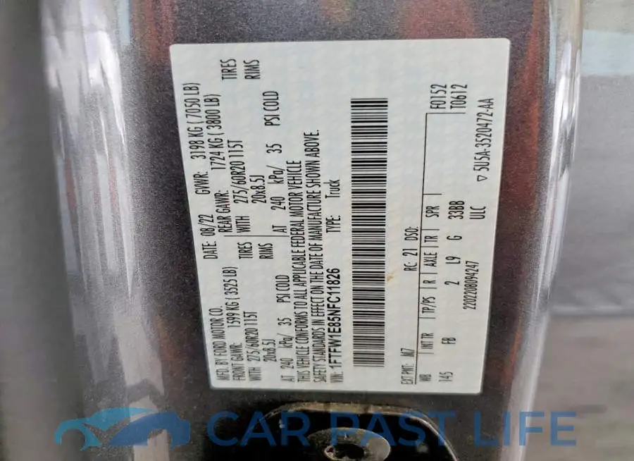 1FTFW1E85NFC11826# 12